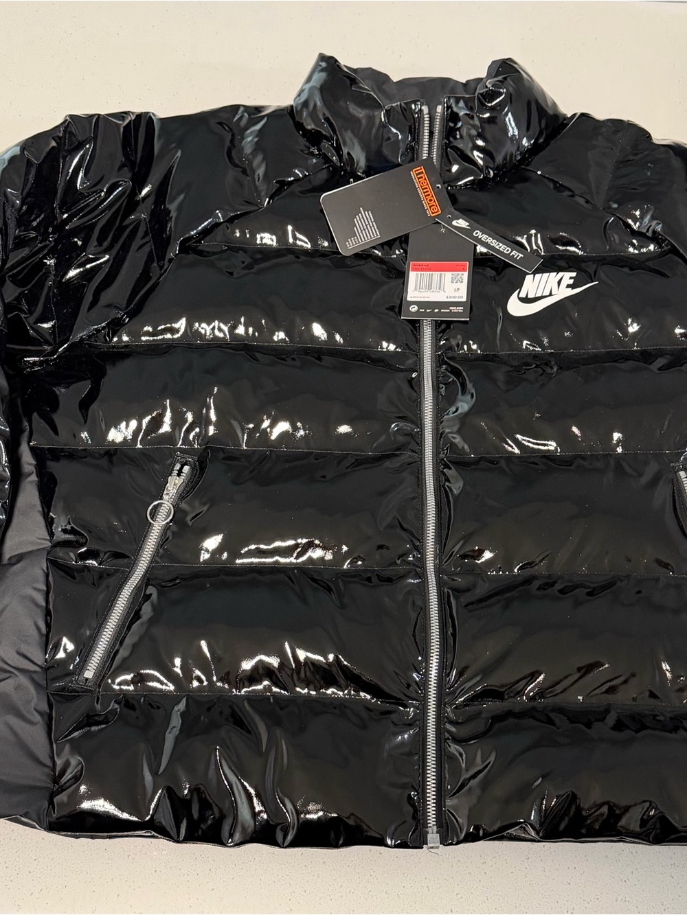 Nike Icon Glossy Black Quilted Puffer Jacket - Picture 3 of 8